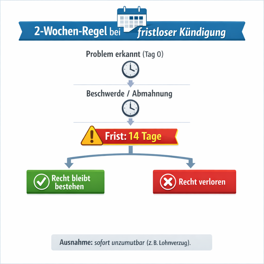 2-Wochen-Regel fristlose Kündigung Timeline mit 14 Tage Frist und Konsequenzen