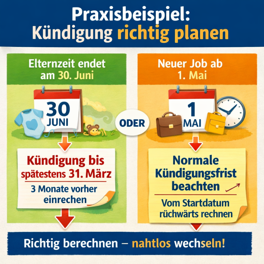 Kündigung Elternzeit Beispiel mit 3 Monate Frist und normaler Kündigungsfrist Vergleich